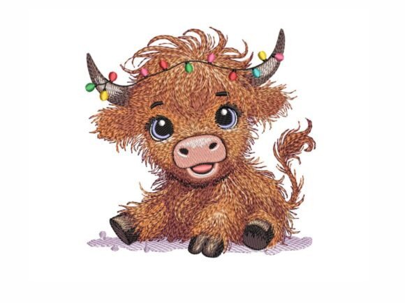 Christmas Highland Cow Embroidery