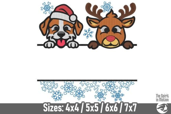 Dog and Rudolph Split Frame - Snowflakes